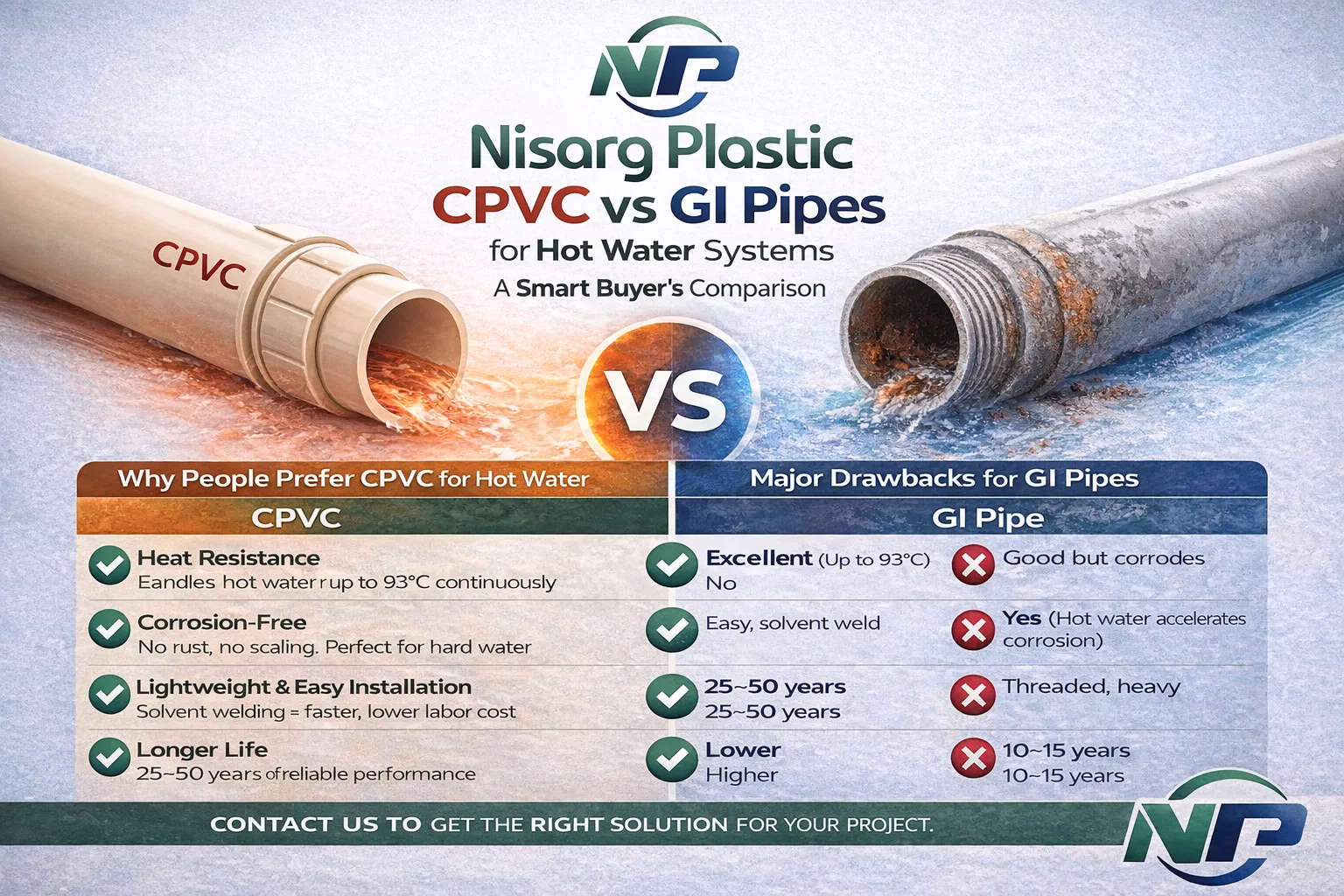 CPVC vs GI Pipes for Hot Water Systems